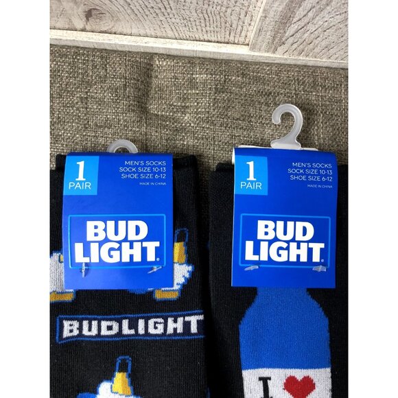 Bud Light Beer Crew Socks Size 10-13 Black Navy Blue Fun Party Gift 3 Pairs - Picture 5 of 6